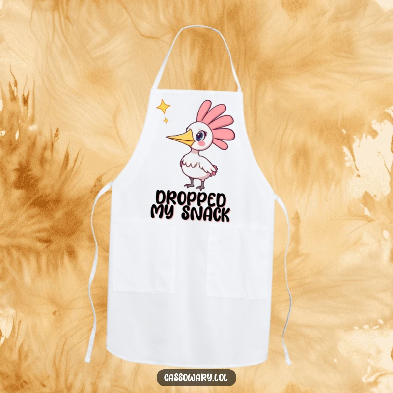 Funny apron with a cassowary looking genuinely surprised by a falling star, perfect for adding humor to cooking and baking.
