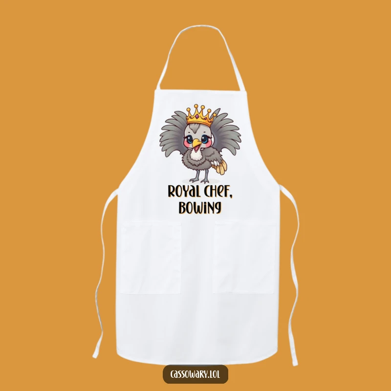Funny Regal Cassowary Apron - Crowned Bird Parading in Kitchen