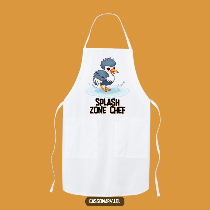 Funny Kawaii Cassowary Puddle Splash Apron - Playful Kitchen Art Gift