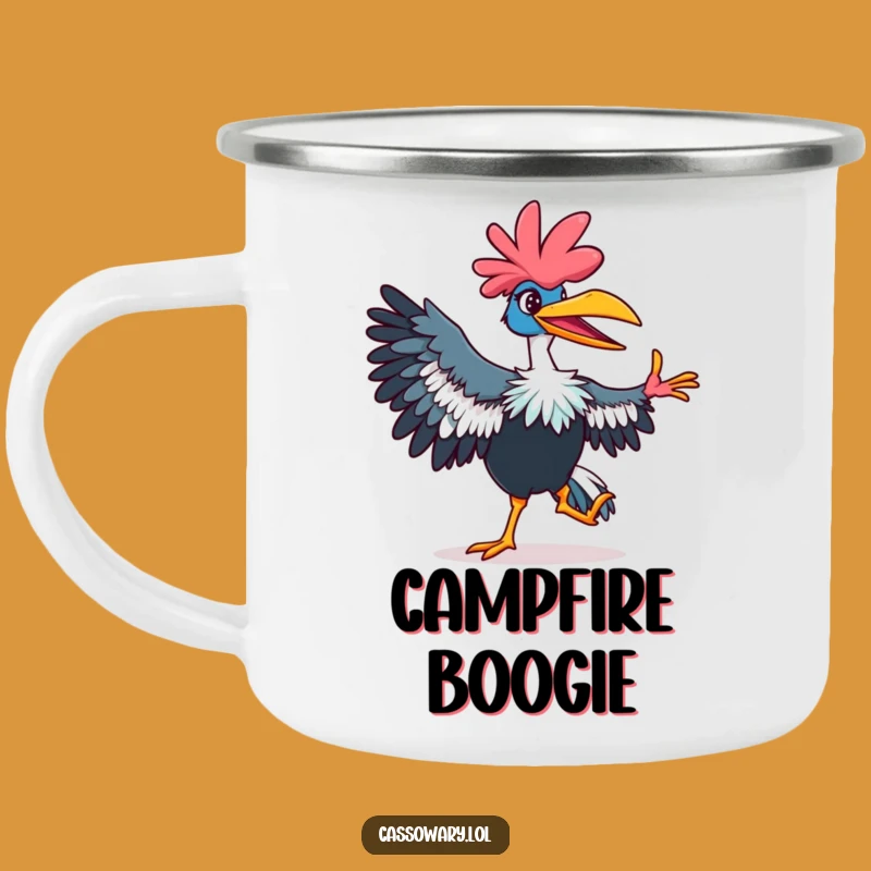 Funny Cassowary Camping Mug: Dancing Bird Move, Vibrant Humorous Cup
