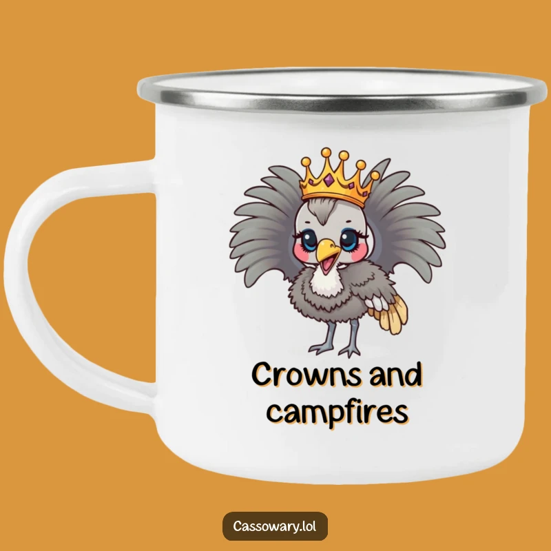 Funny Regal Cassowary Camping Mug - Crowned Bird Parading Outdoors