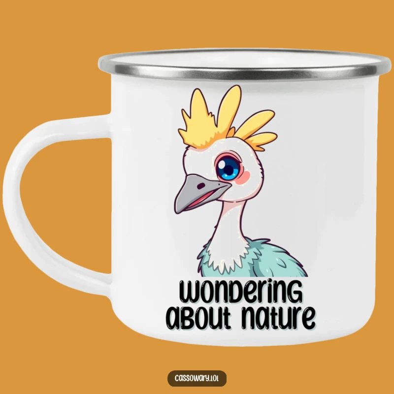 Funny Kawaii Cassowary Camping Mug: Curious Tilt Adventure Cup, Quirky Outdoor Fun