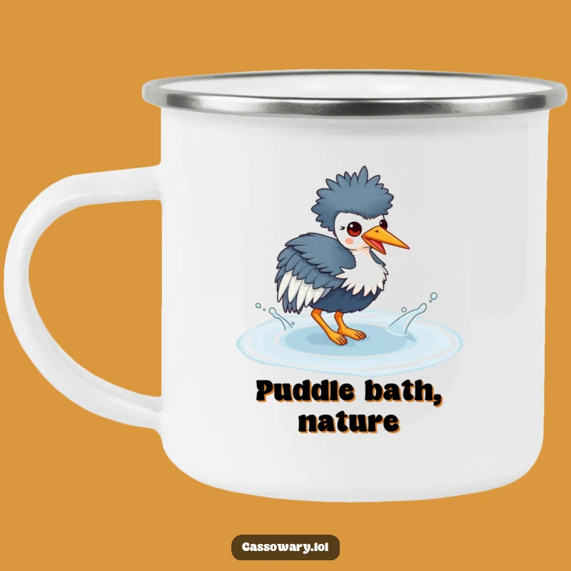 Funny Kawaii Cassowary Puddle Splash Camping Mug - Adventure Bird Art Gift