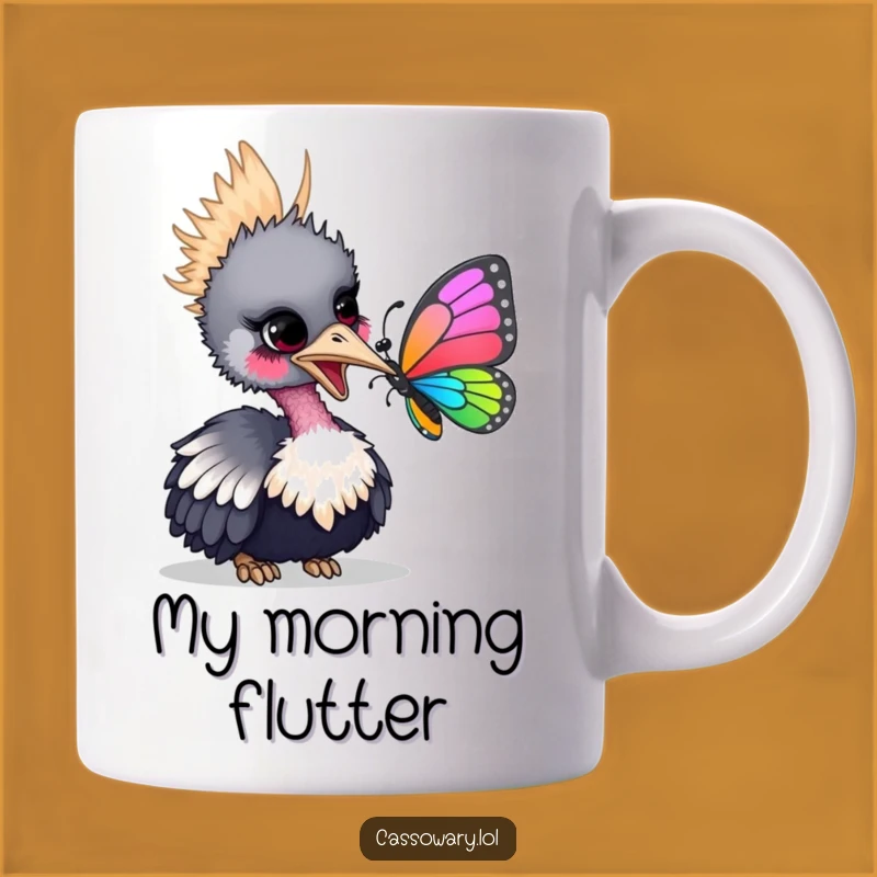 Funny Cassowary Butterfly Hug Mug - Adorable Bird's Gentle Nudge Gift