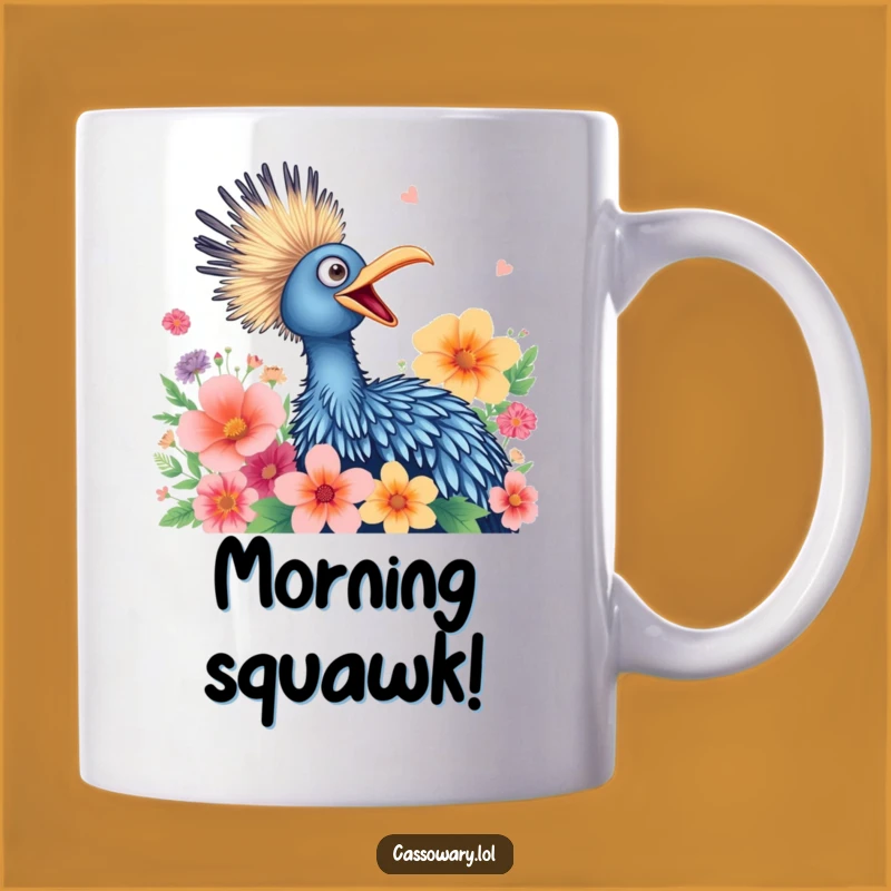 Funny Cassowary Flower Squawk Mug - Joyful Bird's Happy Sound Gift