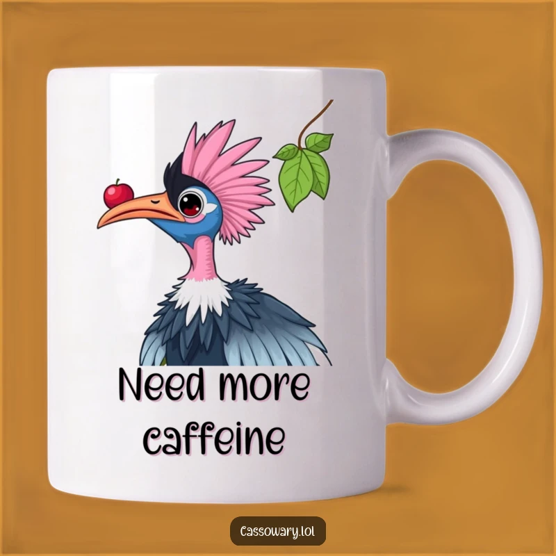 Funny Cassowary Mug: Reaching Bird for Berry Gift, Humorous Coffee Cup