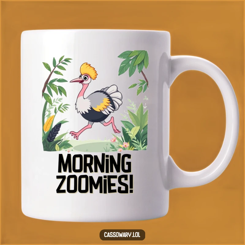 Funny Cassowary Racing Mug - Energetic Bird in Foliage