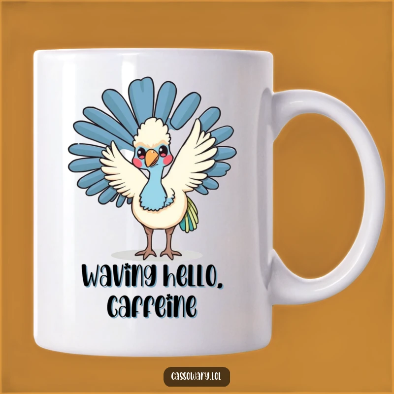 Funny Kawaii Cassowary Wave Mug: Friendly Bird Makes a Perfect Funny Gift