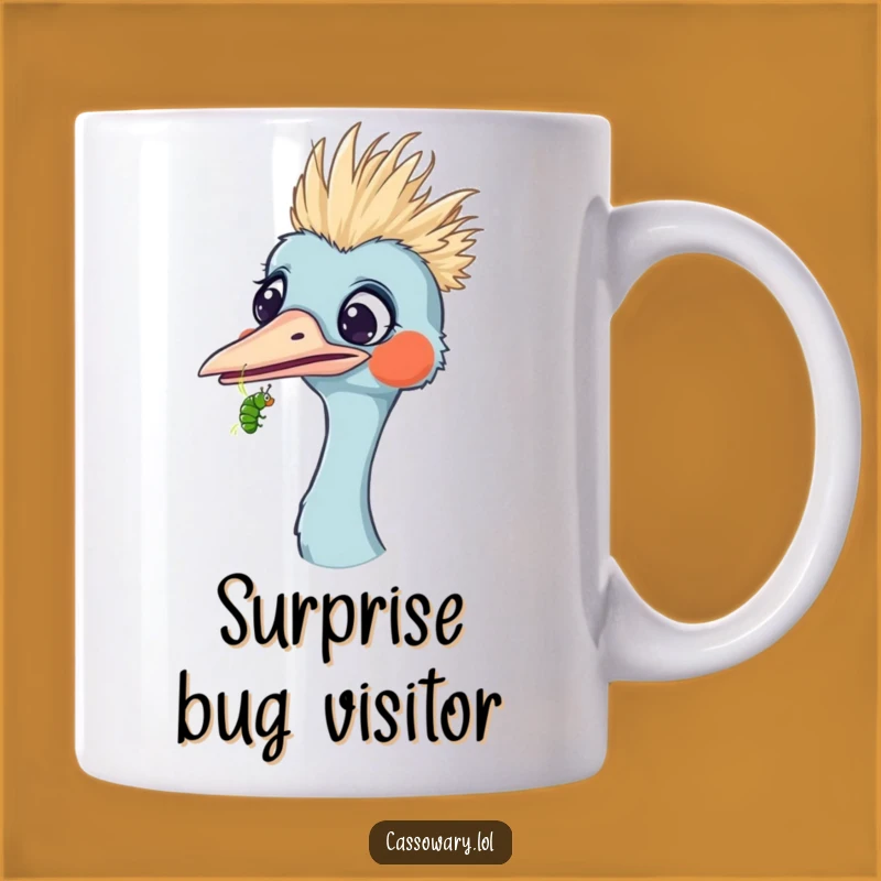 Funny Surprised Cassowary Caterpillar Mug - Unexpected Bird Gift