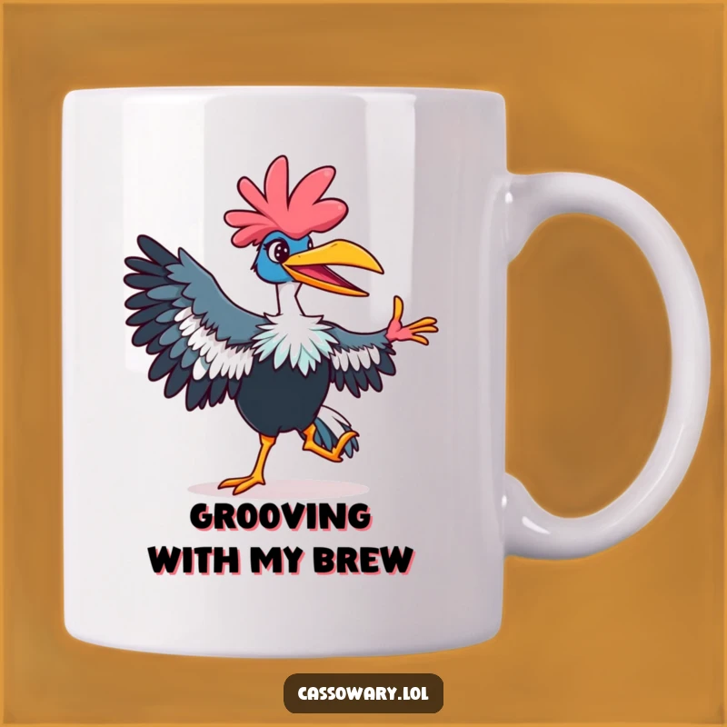 Funny Cassowary Mug: Dancing Bird Move Gift, Vibrant Humorous Coffee Cup