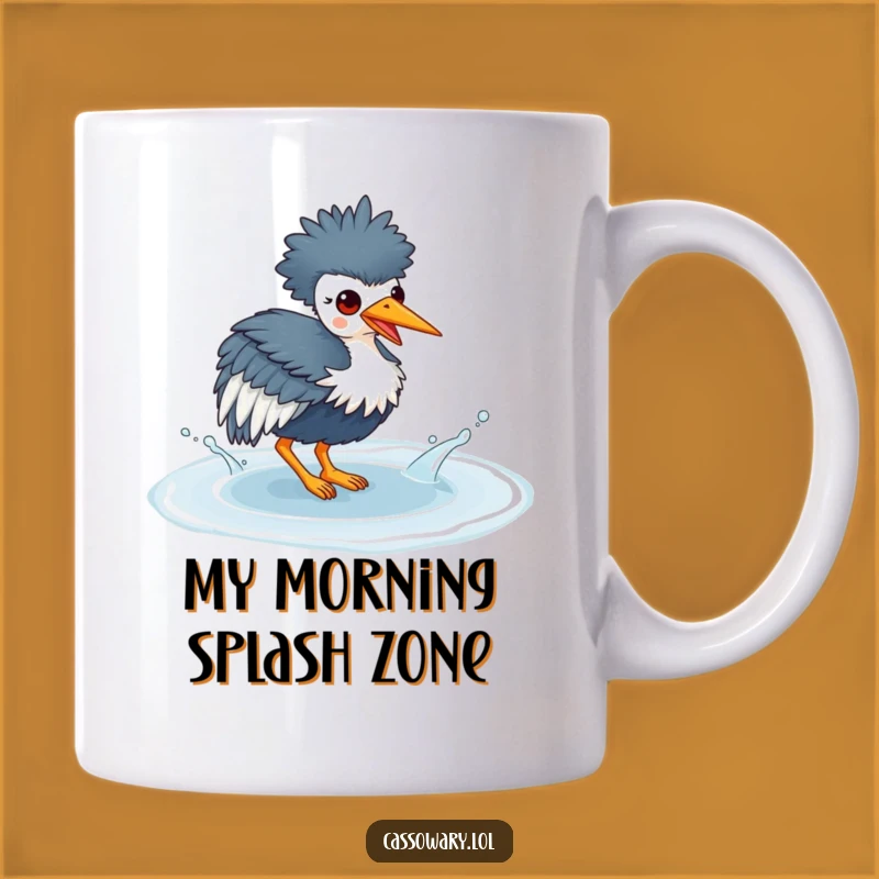 Funny Kawaii Cassowary Puddle Splash Mug - Adorable Bird Art Gift