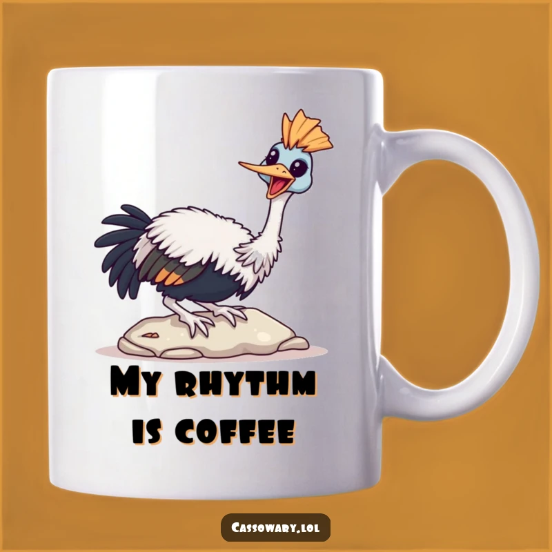 Funny Cassowary Tapping Mug: Joyful Bird Expression, Perfect Gift