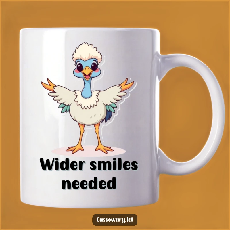 Funny Happy Cassowary Mug: Wide Stance Joy, Unique Bird Humor Gift