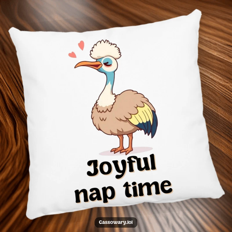 Funny Cassowary Laugh Pillow: A soft pillow depicting a cassowary tipping its head back, laughing silently with humorous delight.