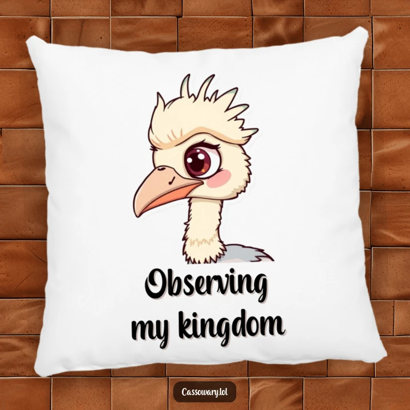 Funny Cassowary Pillow: A soft pillow depicting a cassowary with one eye wide, humorously caught in a moment of spotting something.