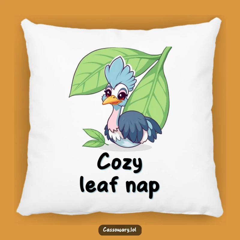 Funny Cassowary Leaf Peek Pillow - Cozy Cheerful Bird Decor