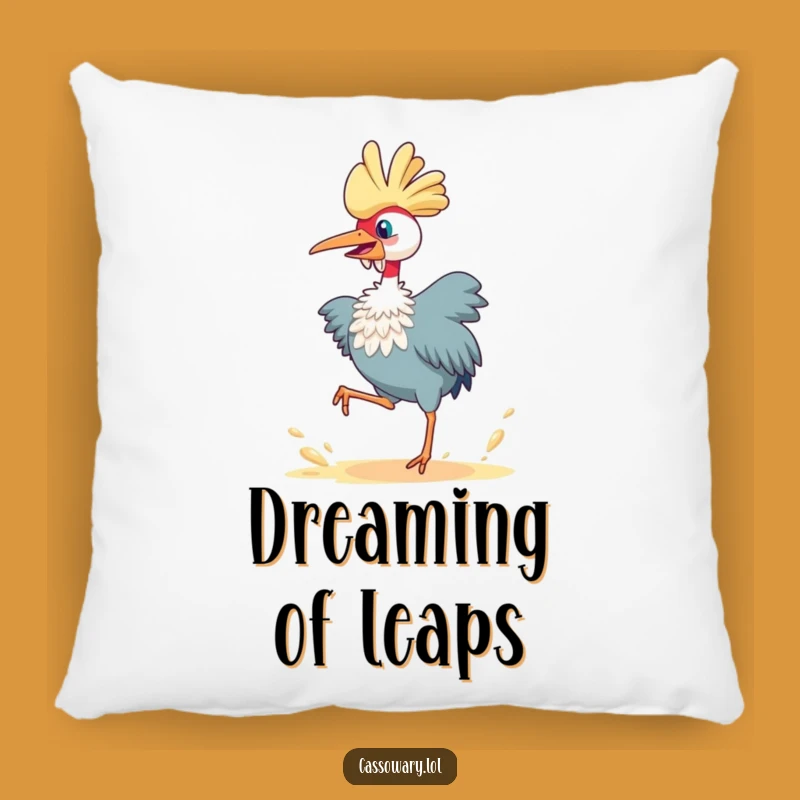 Funny Cassowary Joyful Leap Pillow: Cozy Comfort with Energetic Humor