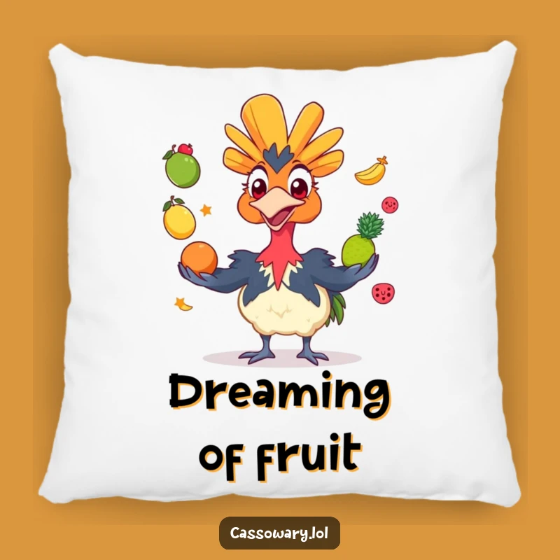 Funny Cassowary Juggling Fruit Pillow - Cozy Grinning Bird Decor
