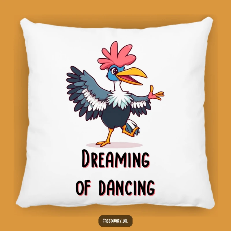 Funny Cassowary Pillow: Dancing Bird Move, Vibrant Humorous Cushion
