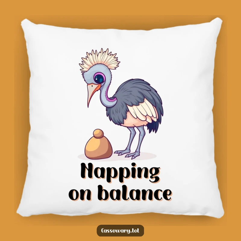 Funny Cassowary Pebble Pillow: Snuggle Up with a Balancing Act