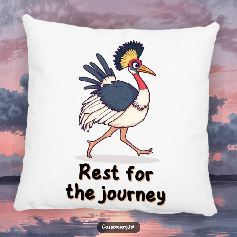 Funny Cassowary Pillow featuring a determined bird marching forward, offering cozy comfort and motivation.