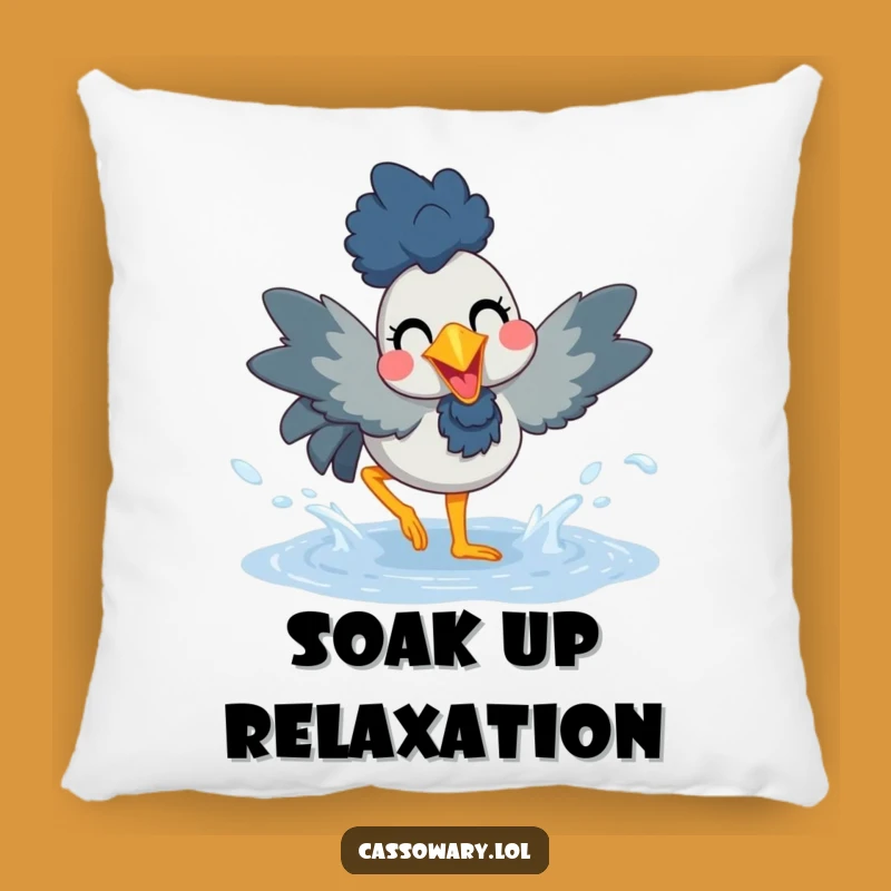 Funny Cassowary Puddle Splash Pillow - Comfy & Joyful Bird Decor