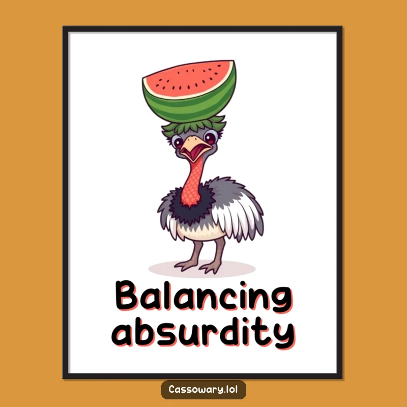 Funny Cassowary Watermelon Head Digital Art - Instant Hilarious Bird Decor