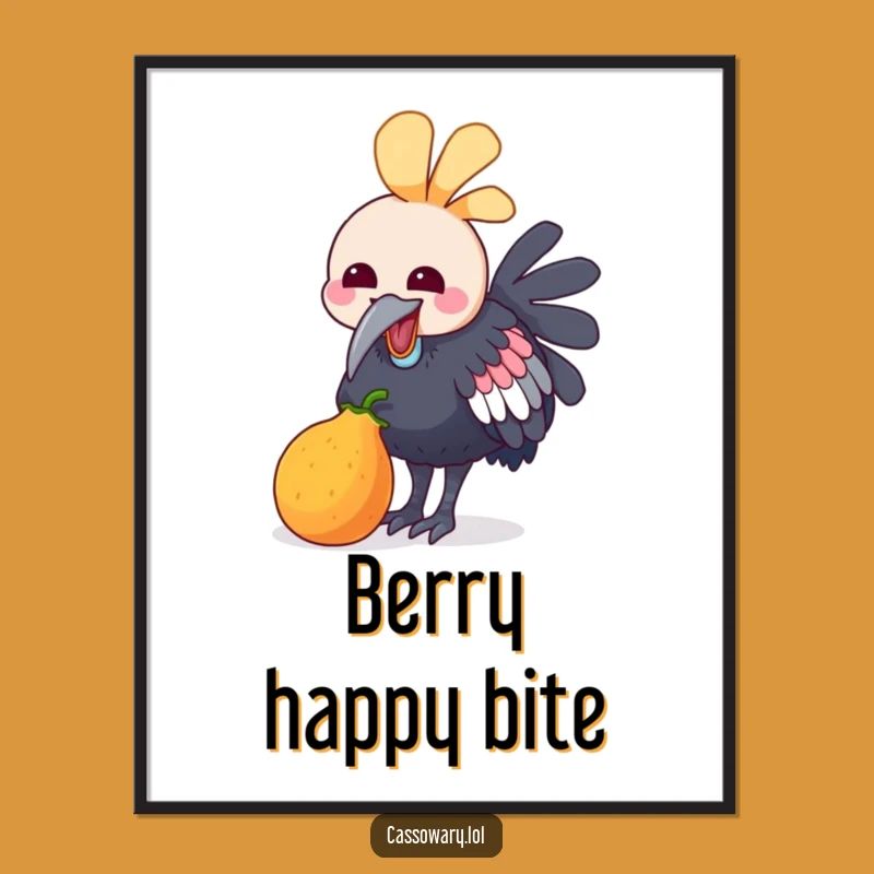 Funny Kawaii Cassowary Fruit Peck Digital Art - Cheerful Bird Print Gift