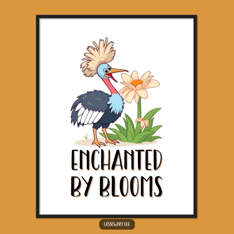 Funny Cassowary Flower Digital Art: Bird Decor, Perfect Humorous Gift for Instant Wonder