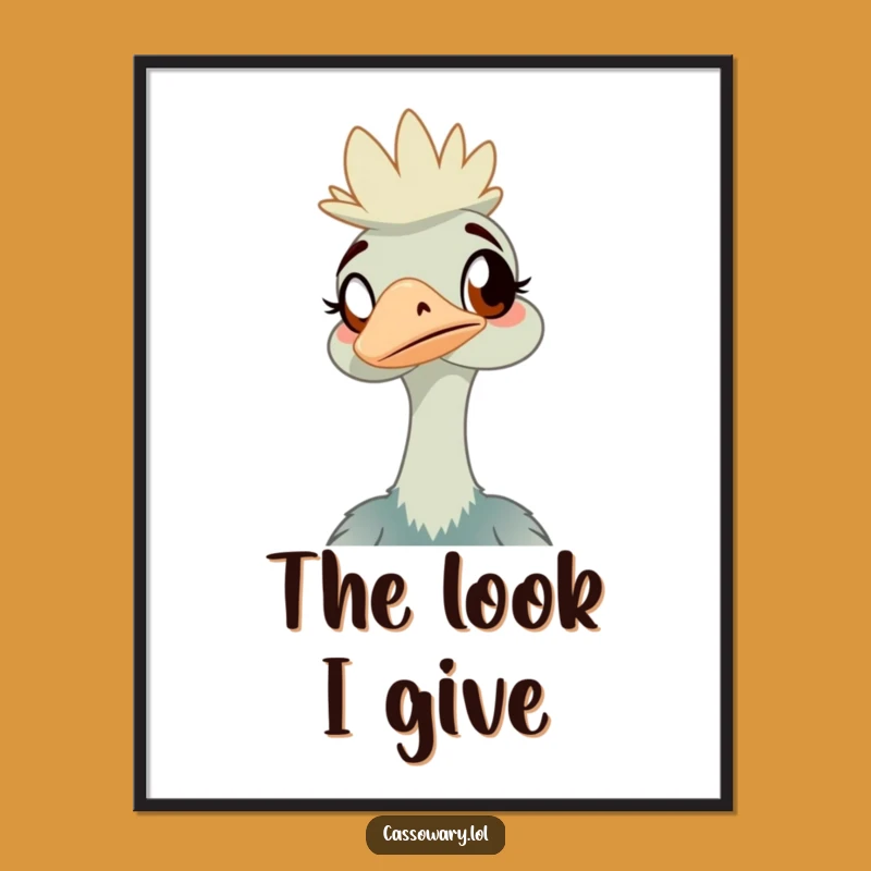 Funny Cassowary Digital Art Print: Amused Bird Downloadable Wall Decor Gift