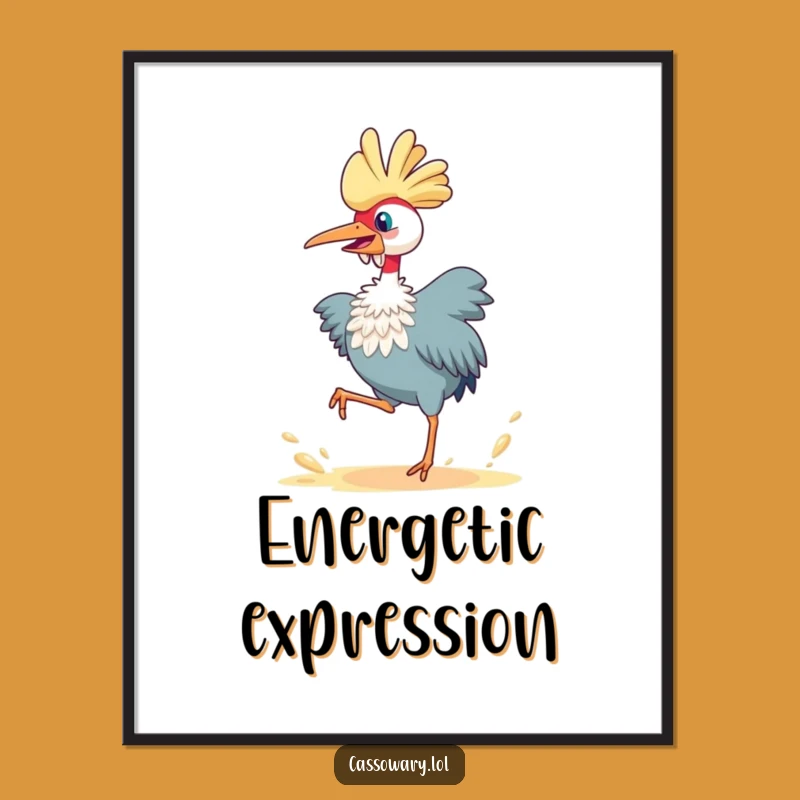 Funny Cassowary Joyful Leap Digital Art: Instant Energetic Decor Gift