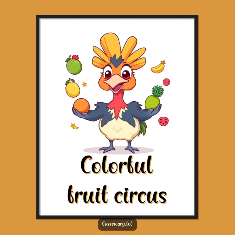 Funny Cassowary Juggling Fruit Digital Art - Grinning Bird Decor