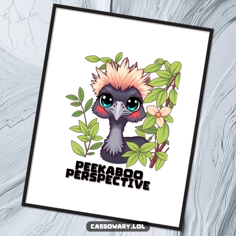 Funny Cassowary Peeking Digital Art: A curious cassowary peeking from foliage, perfect for your wall. Funny gift download.