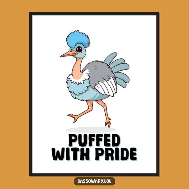 Funny Kawaii Cassowary Strutting Digital Art - Confident Bird Print Gift