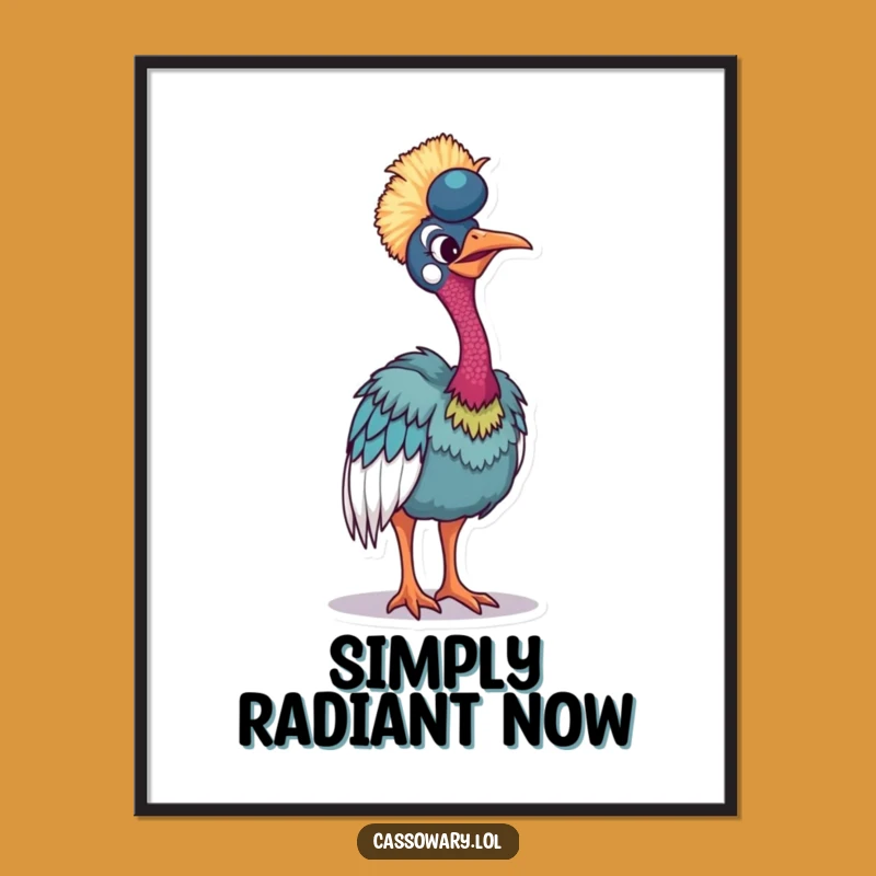 Funny Vibrant Cassowary Digital Art - Colorful Bird Print