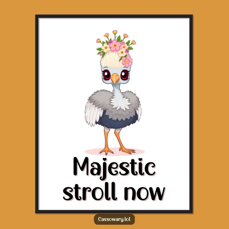 Funny Floral Crown Cassowary Digital Art - Regal Bird Print