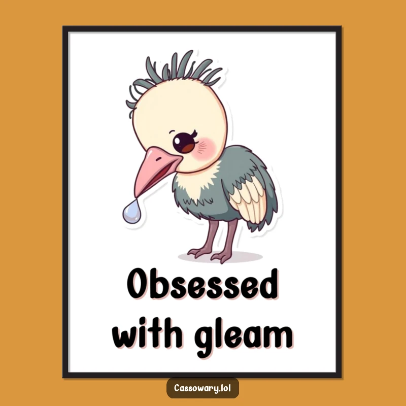 Funny Cassowary Treasure Digital Art: Instant Shiny Object Print, Gift