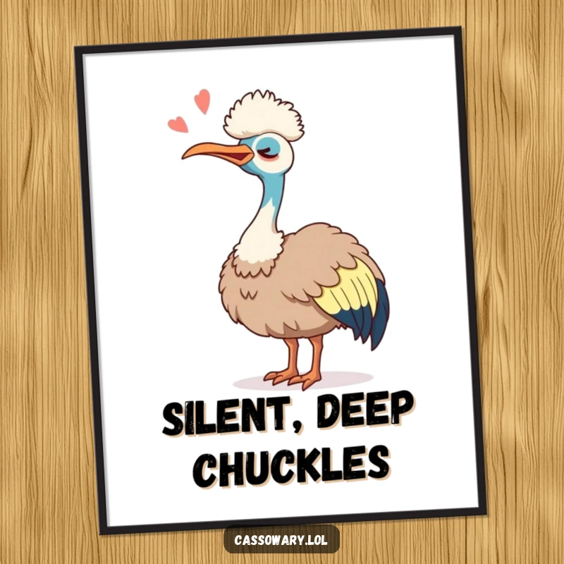 Funny Cassowary Laugh Digital Art Print: Humorous artwork of a cassowary tipping its head back, laughing silently with infectious joy.