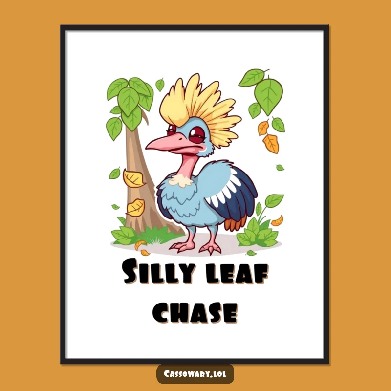 Funny Silly Cassowary Leaf Catch Digital Art - Instant Comical Decor