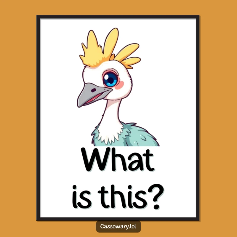 Funny Kawaii Cassowary Digital Print: Curious Tilt Art, Instant Quirky Decor