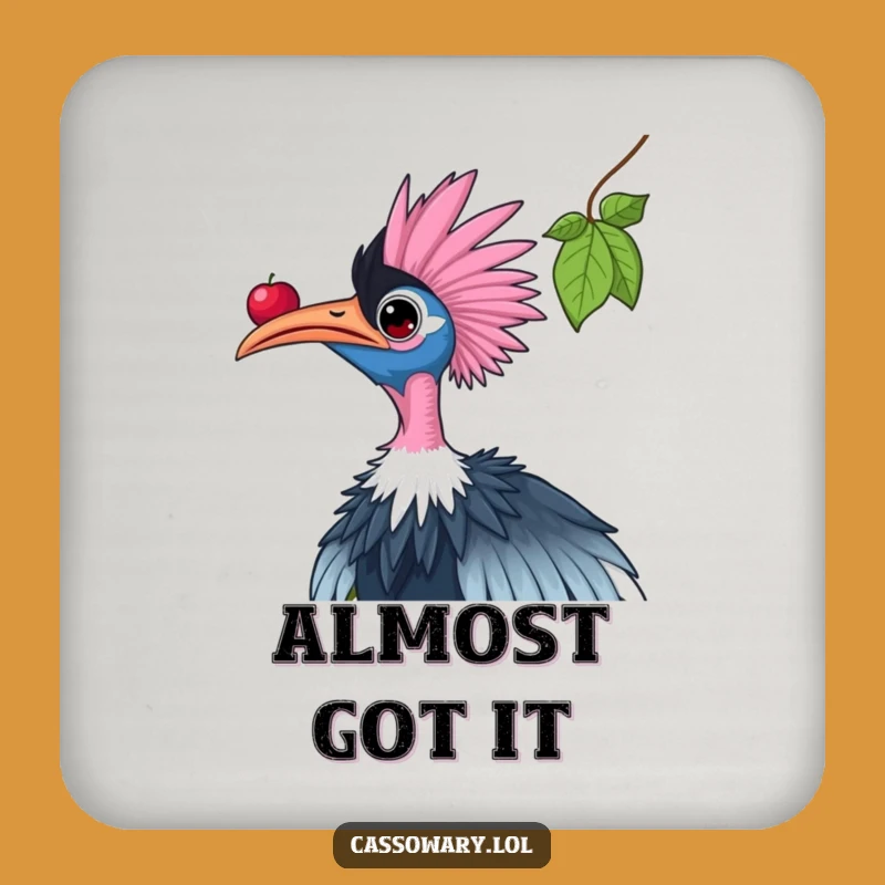 Funny Cassowary Drink Coaster: Reaching for Berries, Humorous Table Protector