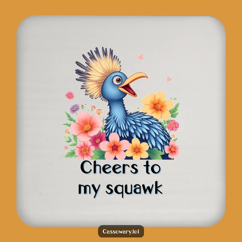 Funny Cassowary Flower Squawk Coaster - Bird's Joyful Sound Protector