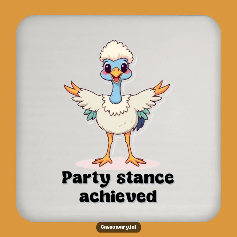 Funny Happy Cassowary Coaster Set: Wide Stance Joy, Protect Surfaces
