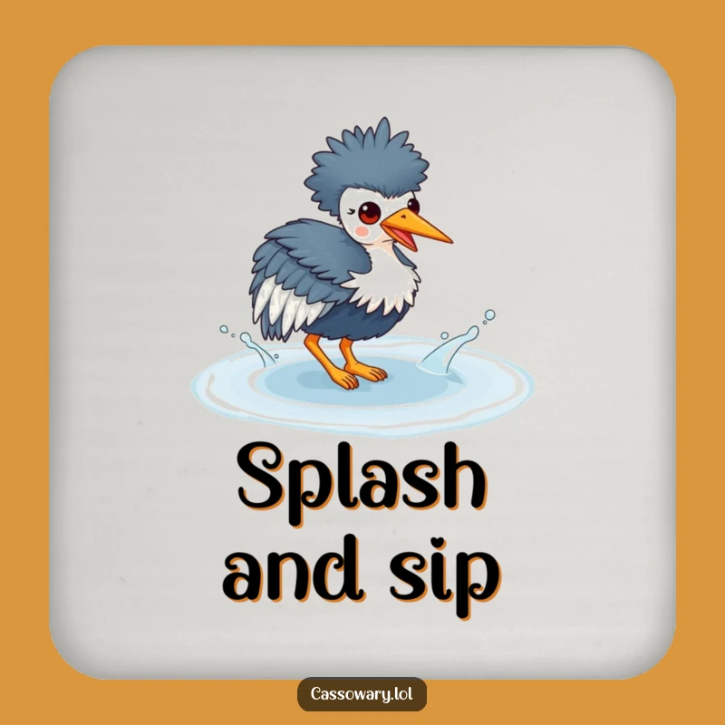 Funny Kawaii Cassowary Puddle Splash Coaster - Protect Surfaces Art Gift