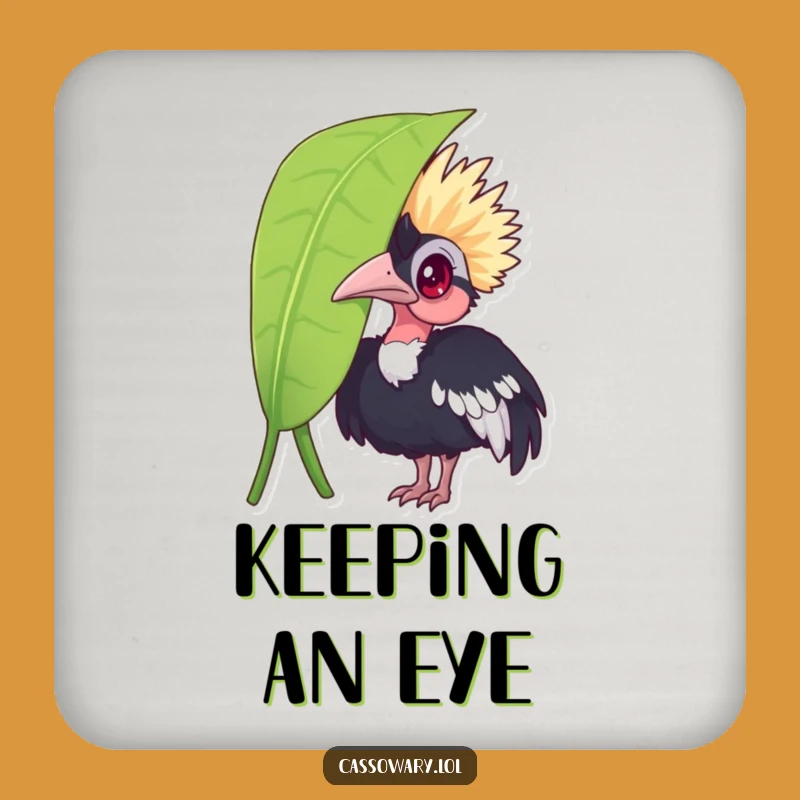 Funny Cassowary Leaf Peek Coaster: Protect Surfaces with Humor
