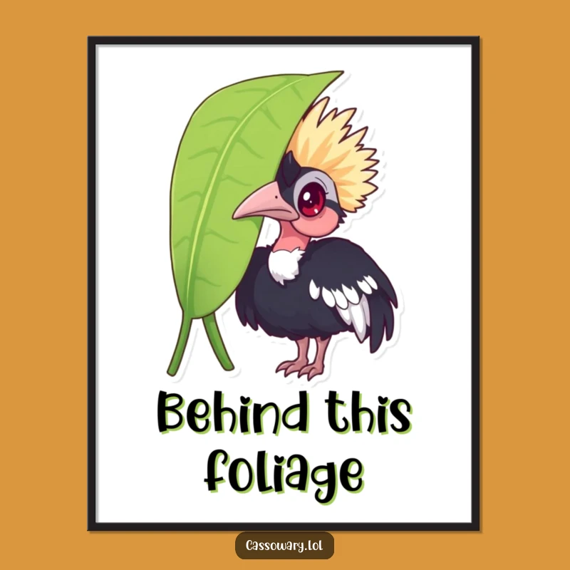Funny Cassowary Leaf Peek Poster: Quirky Wall Art and Humorous Gift