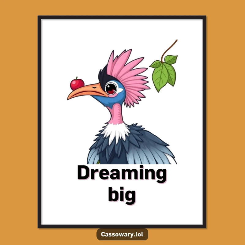 Funny Cassowary Poster: Reaching for Berries, Humorous Wall Art Gift