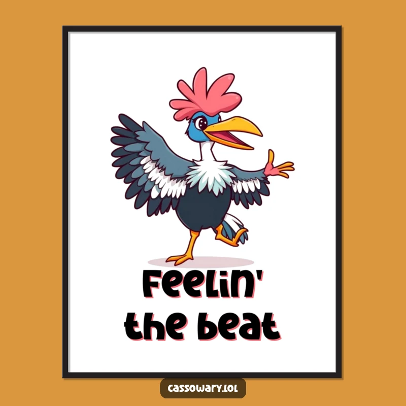 Funny Cassowary Poster: Dancing Bird Move, Vibrant Humorous Wall Art