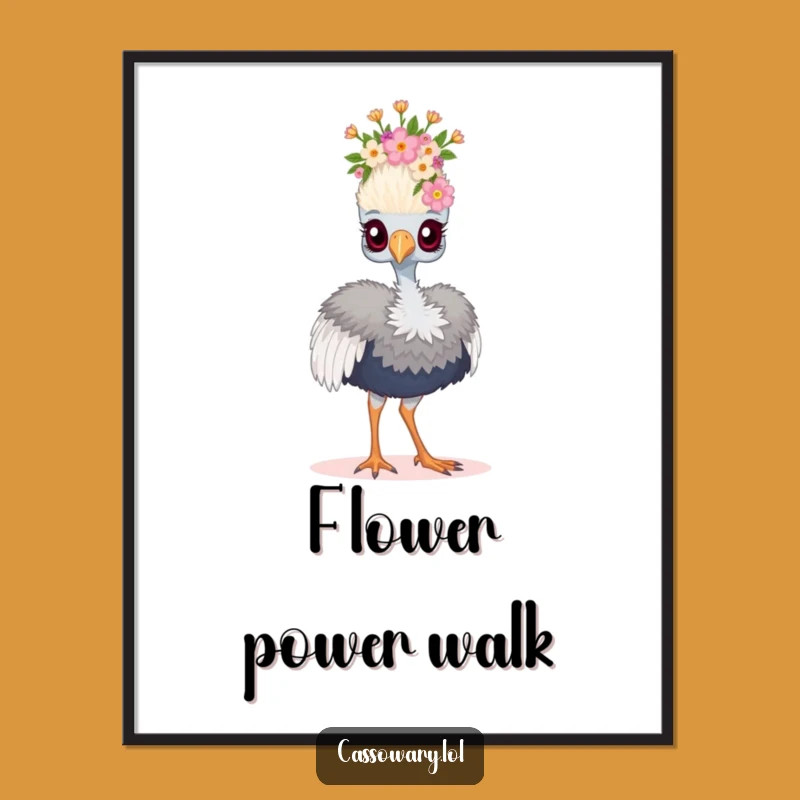 Funny Floral Crown Cassowary Poster - Regal Bird Wall Art