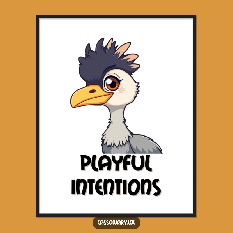 Funny Cassowary Playful Gleam Poster: Whimsical Art for Mischievous Spaces